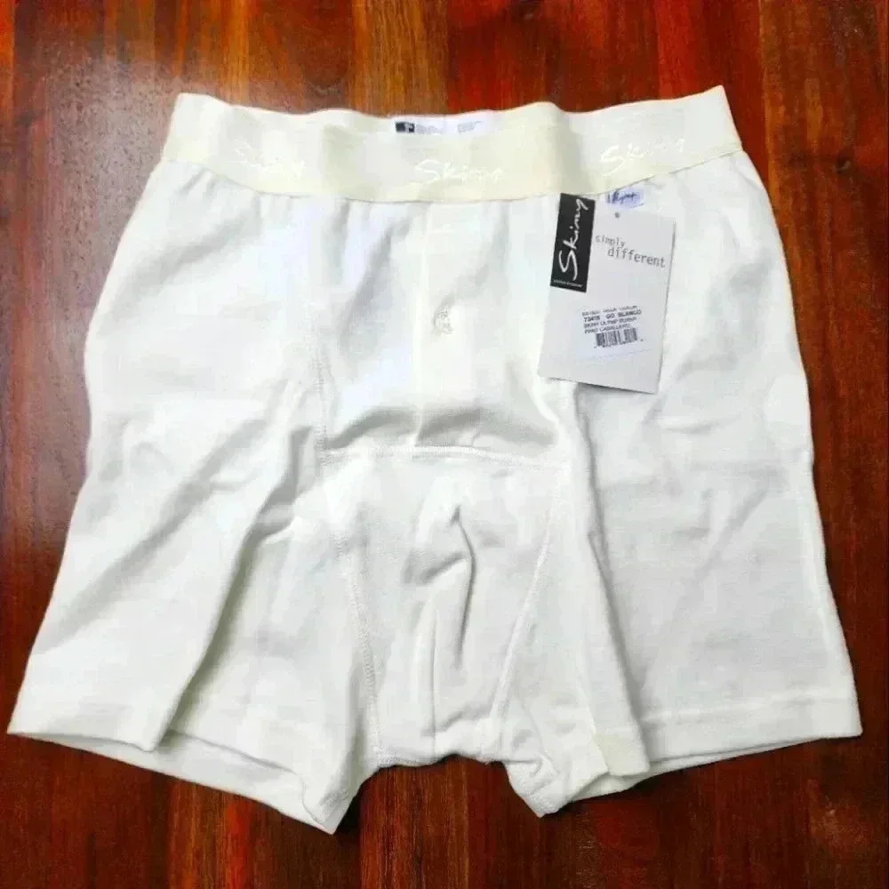 NWT Skiny boxer briefs in white vintage button fly 100% cotton. Large